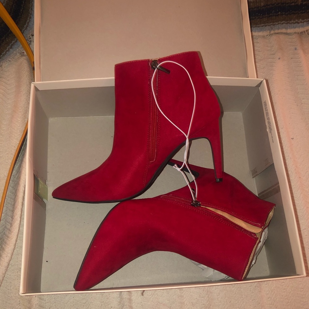 Red stiletto ankle boots